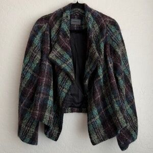 Oska Women’s Wool Alpaca Mohair Blend Open Front Jacket Plaid Green Sz III Large